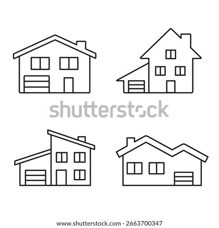 House icon set, line art. Vector isolated illustration. 