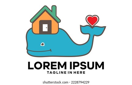 house icon set logo with cute whale