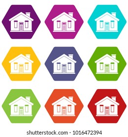House icon set many color hexahedron isolated on white vector illustration