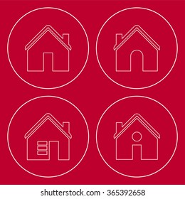 House icon set on red background.