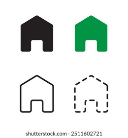 Conjunto de ícones da casa. Símbolos domésticos simples. Estilos de preto, verde, contorno e tracejado. Ilustração vetorial.