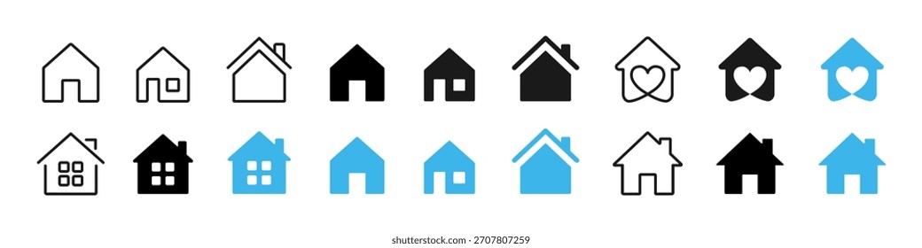 House icon set. Simple home symbol for real estate and property apps. Clean building vector for UI tools and modern interface sign. Minimal residence concept for buttons and menus pictogram.