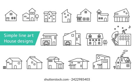 House icon set. Simple line drawing vector illustration.