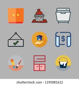 house icon set. vector set about open, blueprint, cabinet and dishwasher icons set.