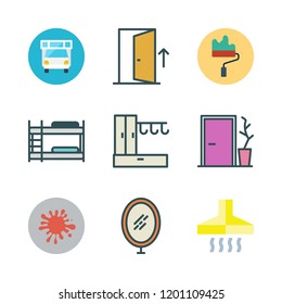 house icon set. vector set about door, paint roller, mirror and bunk icons set.