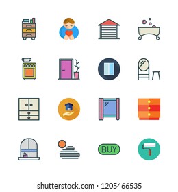 house icon set. vector set about cabinet, window, nightstand and stove icons set.