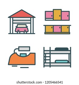 house icon set. vector set about kitchen, garage, bunk and iron icons set.