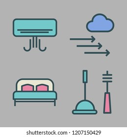 house icon set. vector set about bed, pressure, cleaning tools and air conditioner icons set.