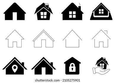 Juego de iconos de la casa. Símbolo de ilustración vectorial de la casa. Stroke Editable
