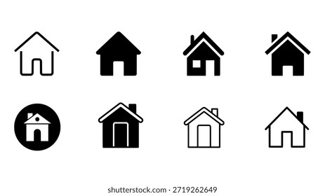 Ícone de casa definido em estilo de silhueta vetorial mostrando vários projetos de casa para modelos EPS, imobiliário e arte da arquitetura.