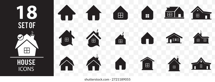 Casa Puede cambiar fácilmente el color Minimalista Conjunto de iconos de la casa negra Colección de Vector de silueta de casa moderna sobre fondo transparente. EPS 10.