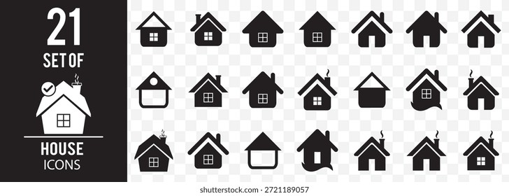 Casa Puede cambiar fácilmente el color Minimalista Conjunto de iconos de la casa negra Colección de Vector de silueta de casa moderna sobre fondo transparente. EPS 10.