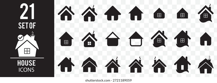 Casa Puede cambiar fácilmente el color Minimalista Conjunto de iconos de la casa negra Colección de Vector de silueta de casa moderna sobre fondo transparente. EPS 10.