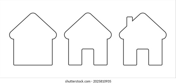 House icon. Simple house. House flat style. Set of three houses. Vector.