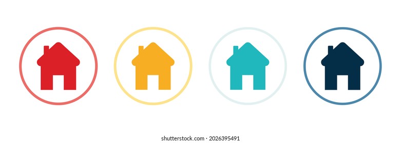 House icon. Simple house. House flat style. A set of four houses. Colored houses. Vector.