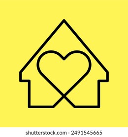 house icon with simple heart. line vector isolated on yellow background. trendy and modern design