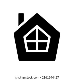 House icon. A small hut with a window. Black silhouette. Front view. Vector simple flat graphic illustration. Isolated object on a white background. Isolate.