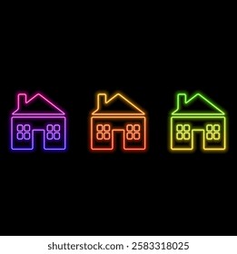 House icon. Solid line and glyph icon. neon style. Editable course and pixel perfect on clean transparent background.
