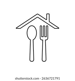 house icon with spoon and fork, vector illustration, symbol, design logo template pictogram, for ui or ux isolated on white for mobile app, editable