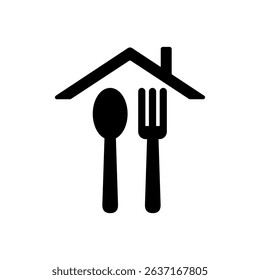 house icon with spoon and fork, vector illustration, symbol, design logo template pictogram, for ui or ux isolated on white for mobile app, editable