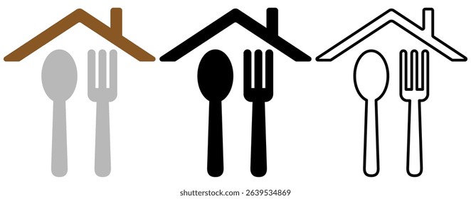 house icon with spoon and fork, vector illustration, symbol, design logo template pictogram, for ui or ux isolated on white for mobile app, editable