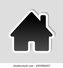 house icon. Sticker style with white border and simple shadow on gray background
