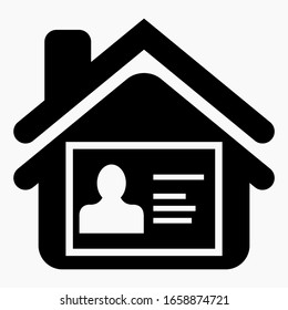 House icon and subscriber card. Card file data residents. Database work character. Vector icon