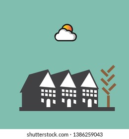House icon with sun. Flat icon design style, eps 10