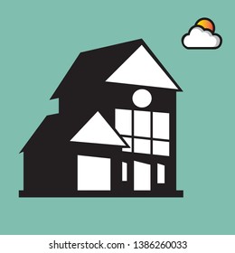 House icon with sun. Flat icon design style, eps 10
