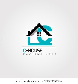 House icon template with C letter, home creative vector logo design, architecture,building and construction, illustration element
