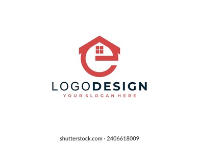 House icon template with E letter, home creative vector logo design