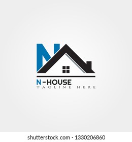 House icon template with N letter, home creative vector logo design, architecture,building and construction, illustration element