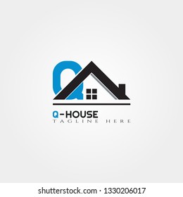 House icon template with Q letter, home creative vector logo design, building and construction, illustration element