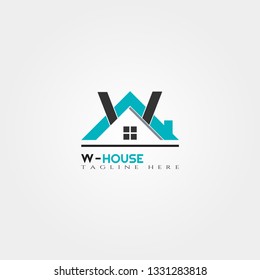 House icon template with W letter, home creative vector logo design, architecture,building and construction, illustration element