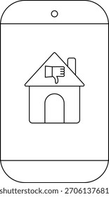 Un icono de la casa con un símbolo de pulgar hacia abajo se muestra en la pantalla de un teléfono inteligente en un estilo lineal mínimo