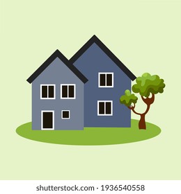 House icon with tree and lawn. Simple style.