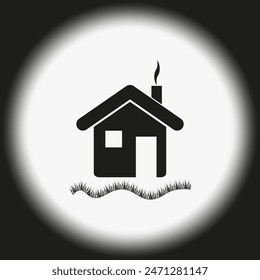 House icon vector. Grass and smoke. Black and white design. Gradient background.