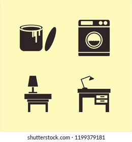 house icon. house vector icons set lamp on desk, paint can, washer and lamp nightstand