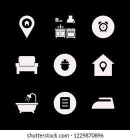 house icon. house vector icons set iron, filter, armchair and kitchen