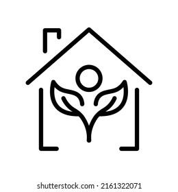 House icon vector with people and leaf. healthy environment, ecology, healthy home. line icon style. Simple design illustration editable