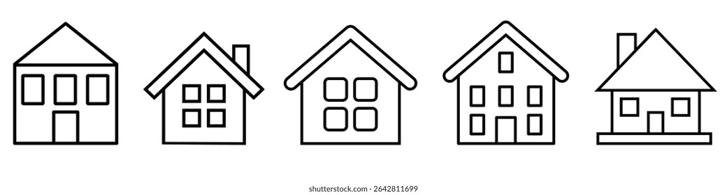 Ícone vetor de casa definido. Coleção de sinais de ilustração inicial. Símbolo de construção. Logotipo do hotel. Casas conjunto de ícones da Web. Página inicial para aplicativos móveis e da Web