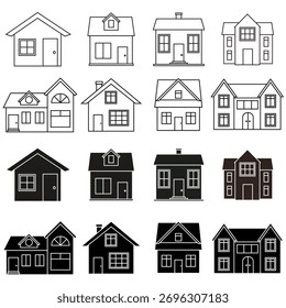 Ícone vetor de casa definido. Coleção de sinais de ilustração inicial. Símbolo de construção. Logotipo do hotel. Casas conjunto de ícones da Web. Página inicial para aplicativos móveis e da Web.