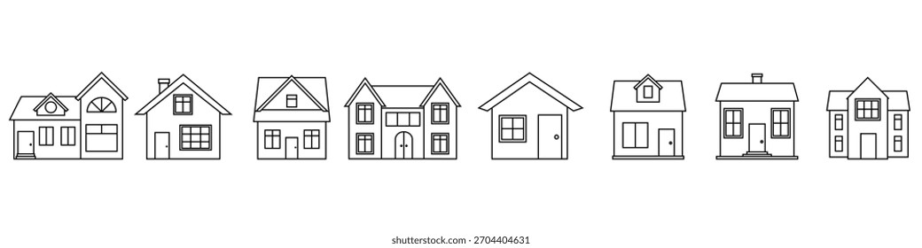 Haus-Symbol, Vektorsatz. Startseite Illustration Schild Sammlung. Bausymbol. Logo des Hotels. Häuser mit Websymbolen. Zuhause für Web und mobile App.