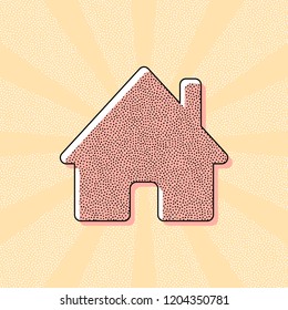 house icon. Vintage retro typography with offset printing effect. Dots poster with comics pop art background