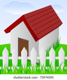 House icon with white fence. Vector illustration