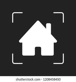 house icon. White object in camera autofocus on dark background