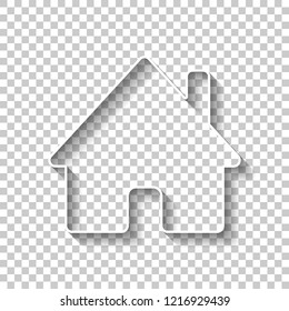 House Icon. White Outline Sign With Shadow On Transparent Background