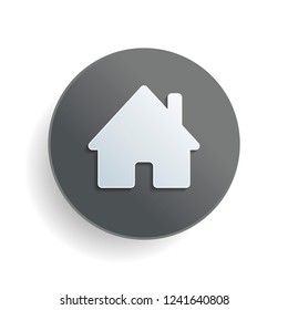 house icon. White paper symbol on gray round button with shadow