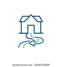 House icon with winding path and return arrow.