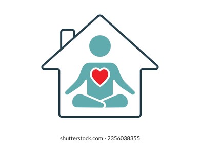 house icon with yoga. icon related to yoga studio, yoga, meditation, relaxation. Duo tone icon style design. Simple vector design editable